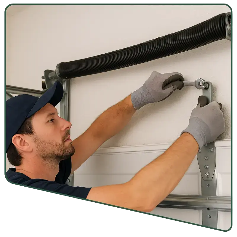  Fully functional garage door opener lifting a white sectional garage door